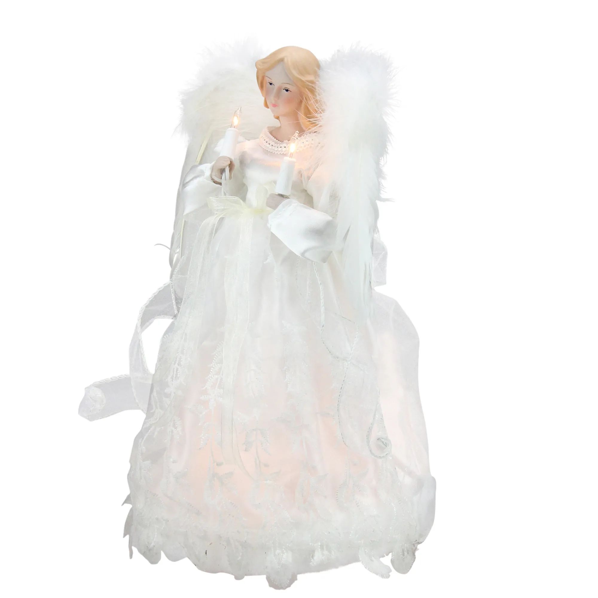 Kurt Adler Angels- 12" Divine Ivory Lighted Angel Christmas Tree Topper - Clear Lights