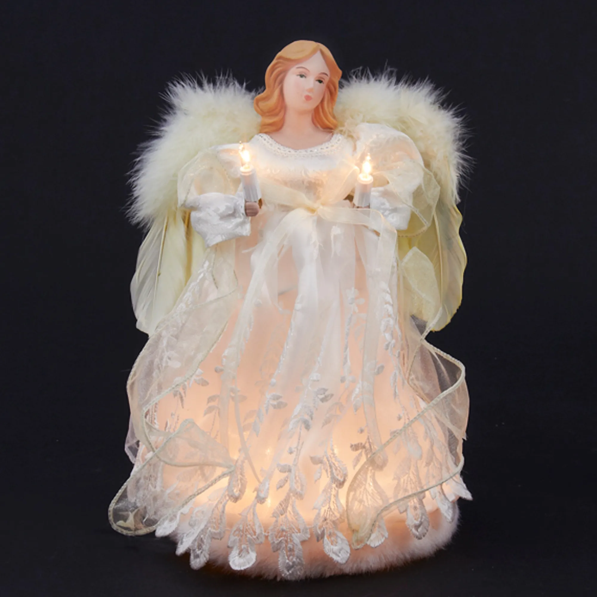 Kurt Adler Angels- 12" Divine Ivory Lighted Angel Christmas Tree Topper - Clear Lights