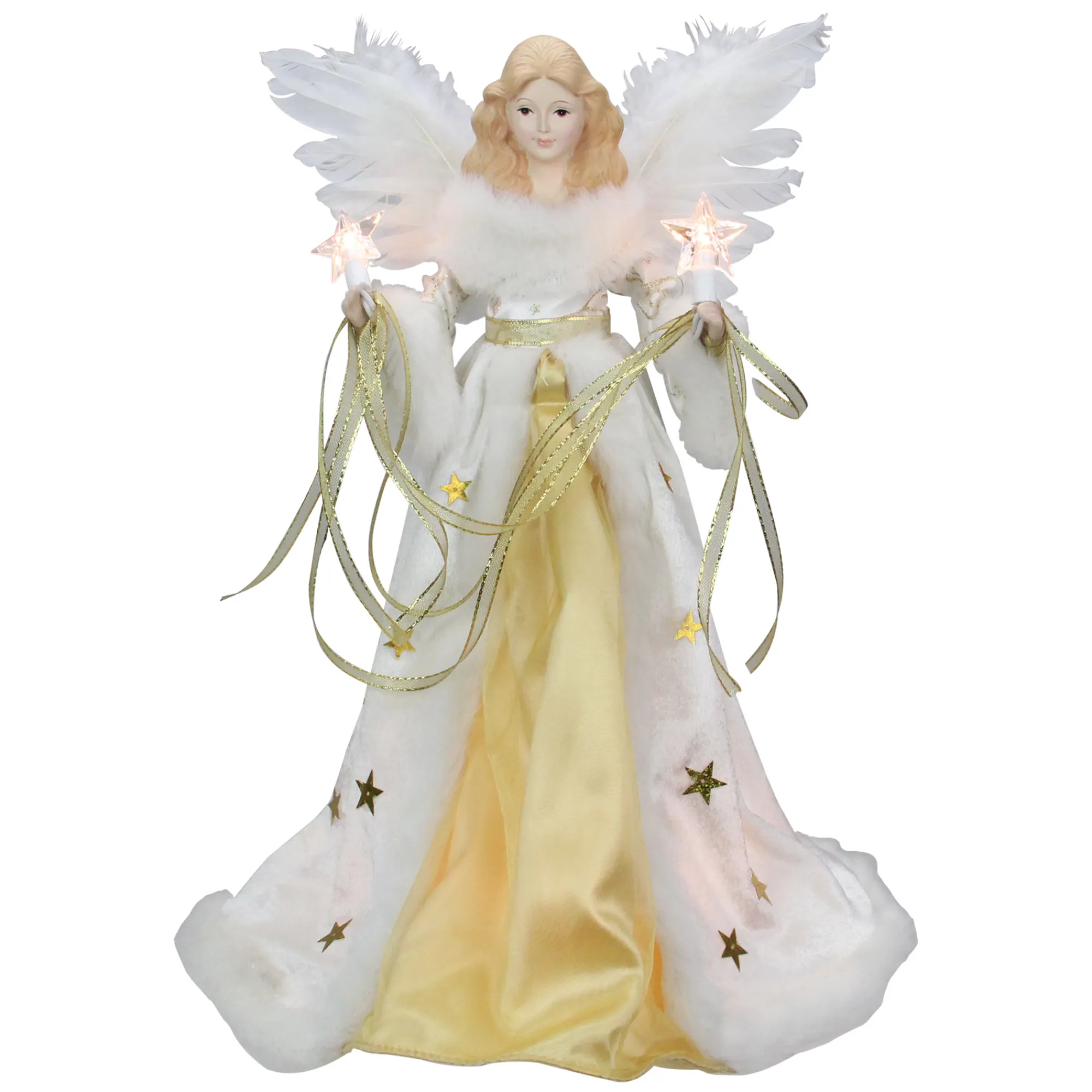 Kurt Adler Angels- 16" Lighted Ivory And Gold Angel Christmas Tree Topper - Clear Lights - Ul2216
