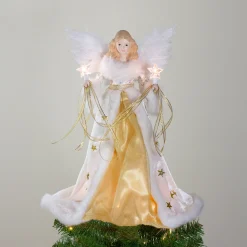 Kurt Adler Angels- 16" Lighted Ivory And Gold Angel Christmas Tree Topper - Clear Lights - Ul2216