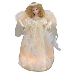 Kurt Adler Angels- 12" Lighted Ivory Angel With Halo Christmas Tree Topper - Clear Lights