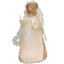 Kurt Adler Angels- 12" Lighted Ivory Angel With Halo Christmas Tree Topper - Clear Lights