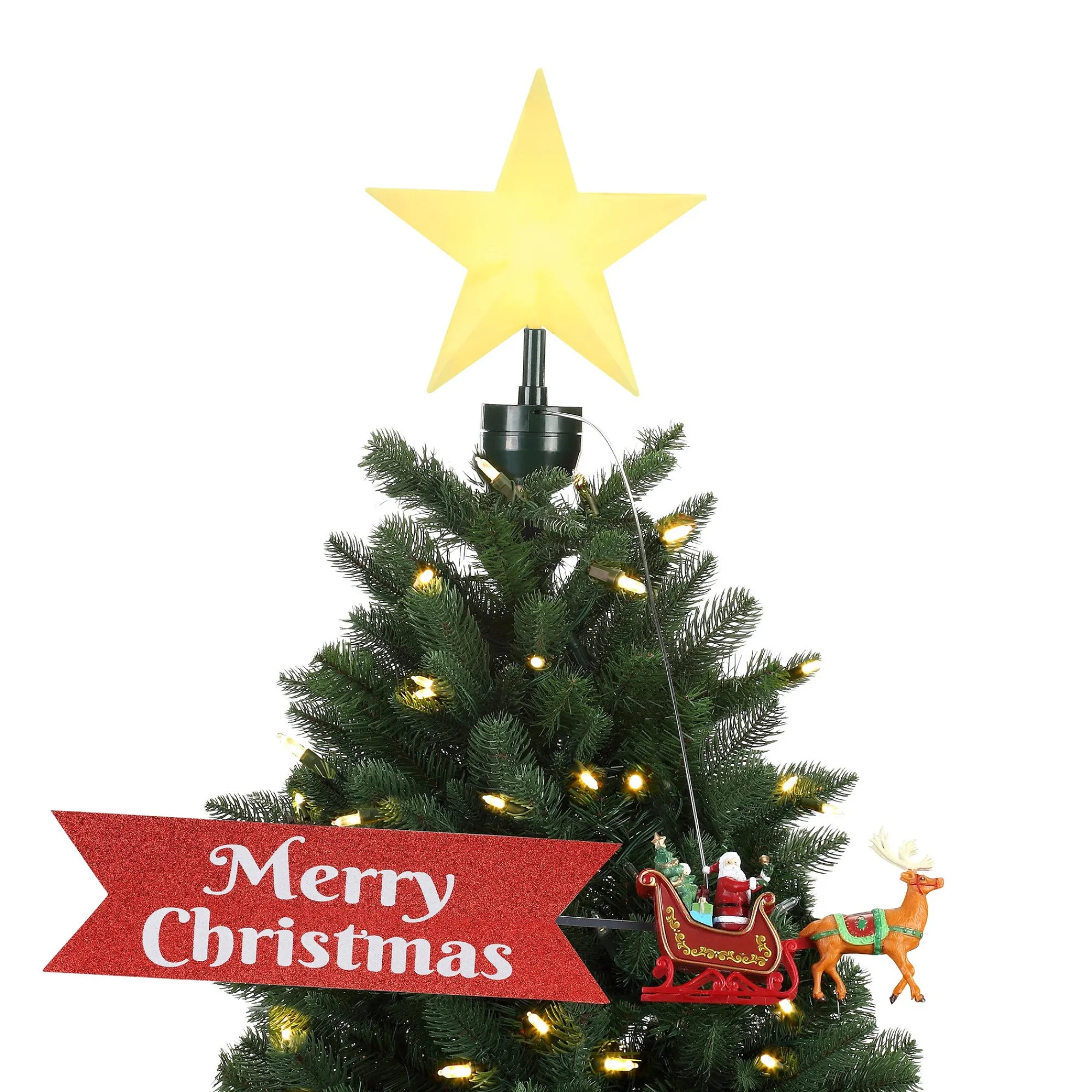 Mr. Christmas Santa Claus- Santa's Sleigh Animated Tree Topper