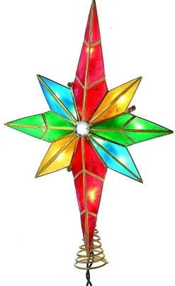 Kurt Adler Finials-Multi Color Capiz Star Of Bethlehem Christmas Tree Topper Decoration Ul3124 New