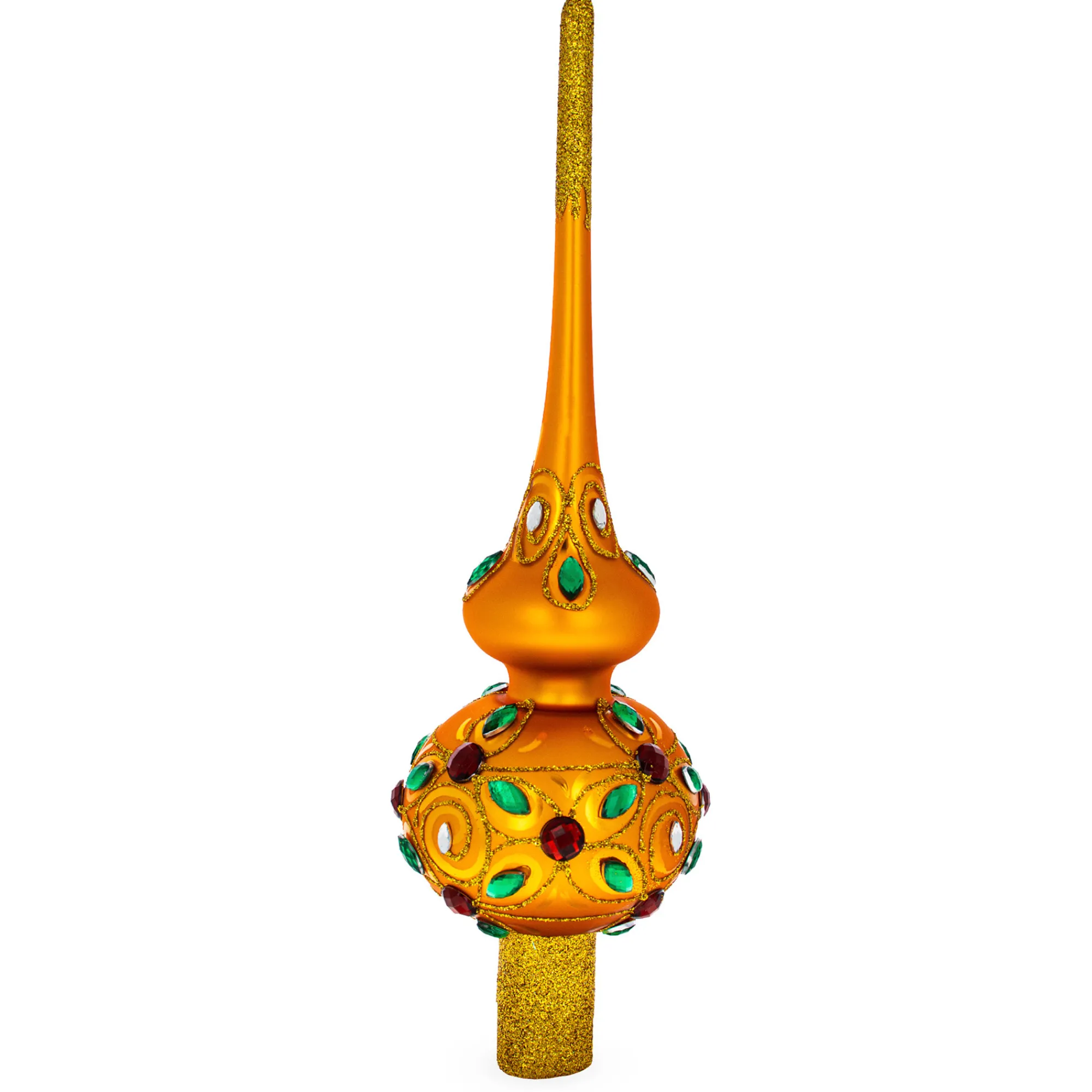 BESTPYSANKY Snowflake-Multicolored Jewels On Gold Glass Christmas Tree Topper 11 Inches
