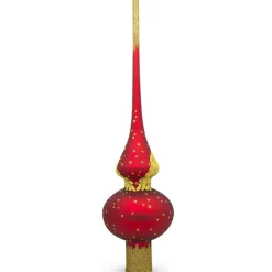 BESTPYSANKY Angels-Nativity Scene On Matte Red Glass Christmas Tree Topper 11 Inches