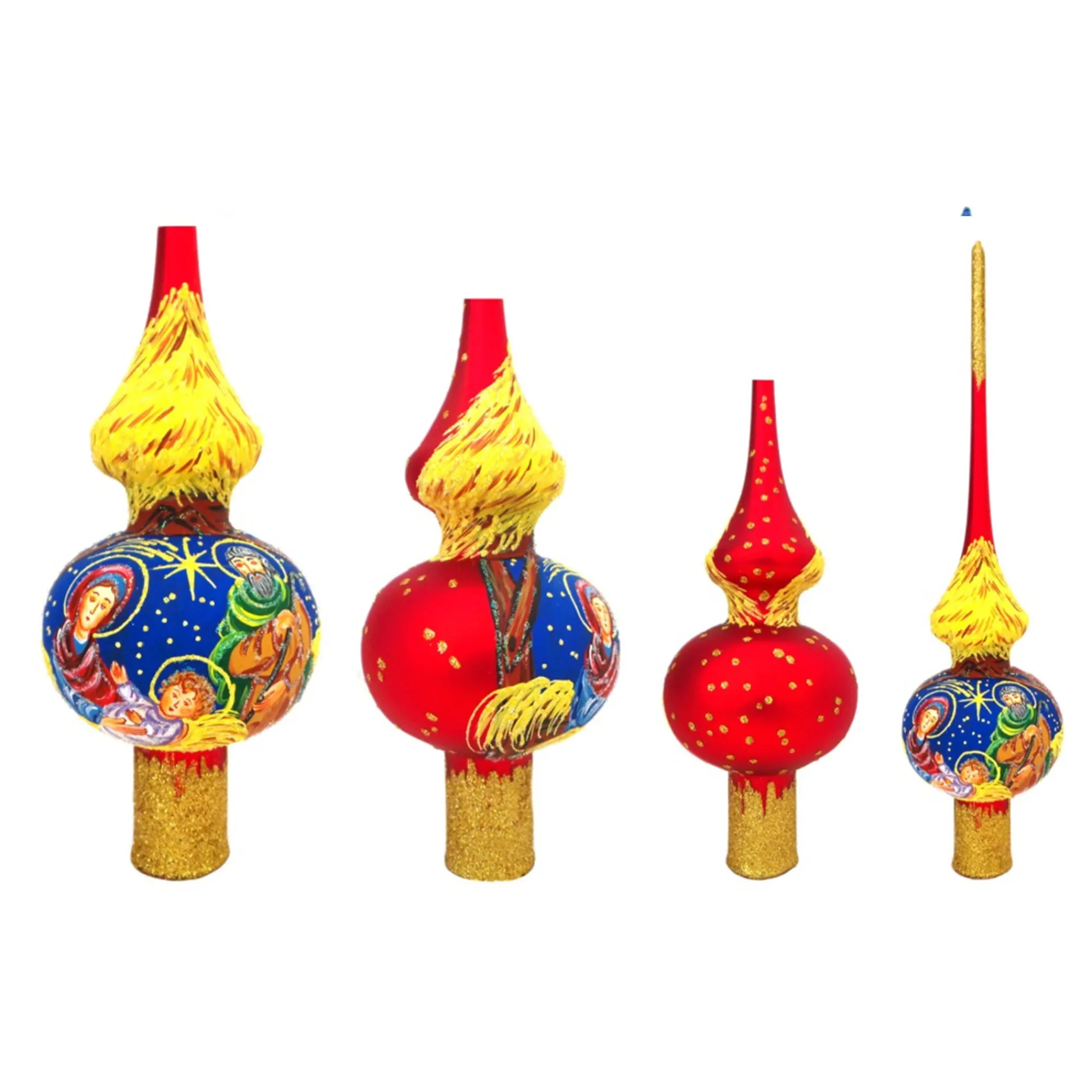 BESTPYSANKY Angels-Nativity Scene On Matte Red Glass Christmas Tree Topper 11 Inches - Bbb-309