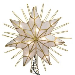 Kurt Adler Finials-Natural Capiz 7 Point Star Lit Christmas Tree Topper Decoration 14 Inch Ul3065