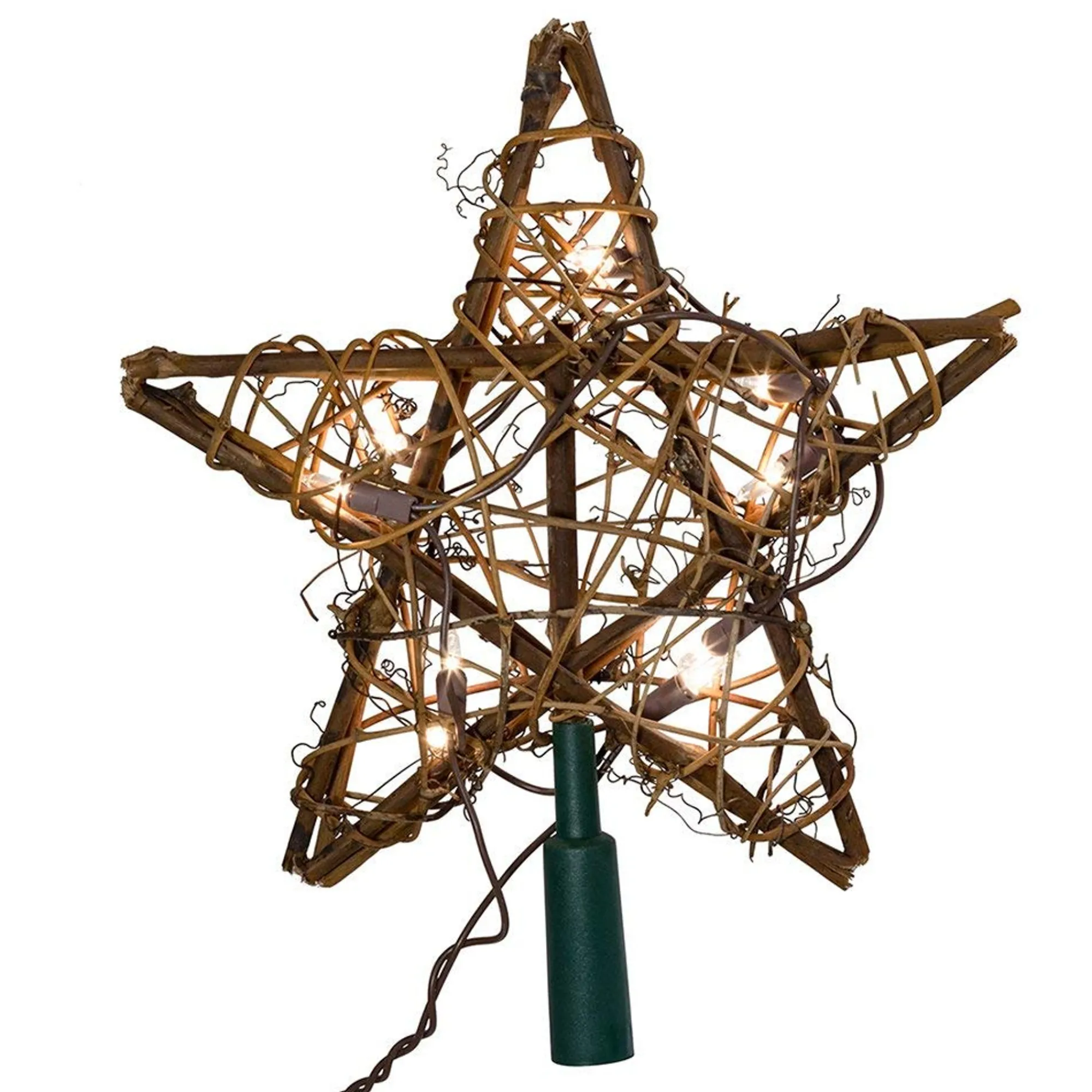 Kurt Adler Finials-Natural Rattan Star Light Up Christmas Tree Topper Holiday Decoration New