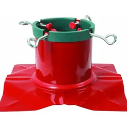 Santa's Solution Real Tree Stands-Original Heavy Duty Red Steel Christmas Tree Stand - For Live Trees Up To 9' Tall
