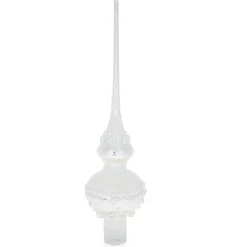 BESTPYSANKY Snowflake-Pearl Drops Glittered White Glass Christmas Tree Topper 11 Inches