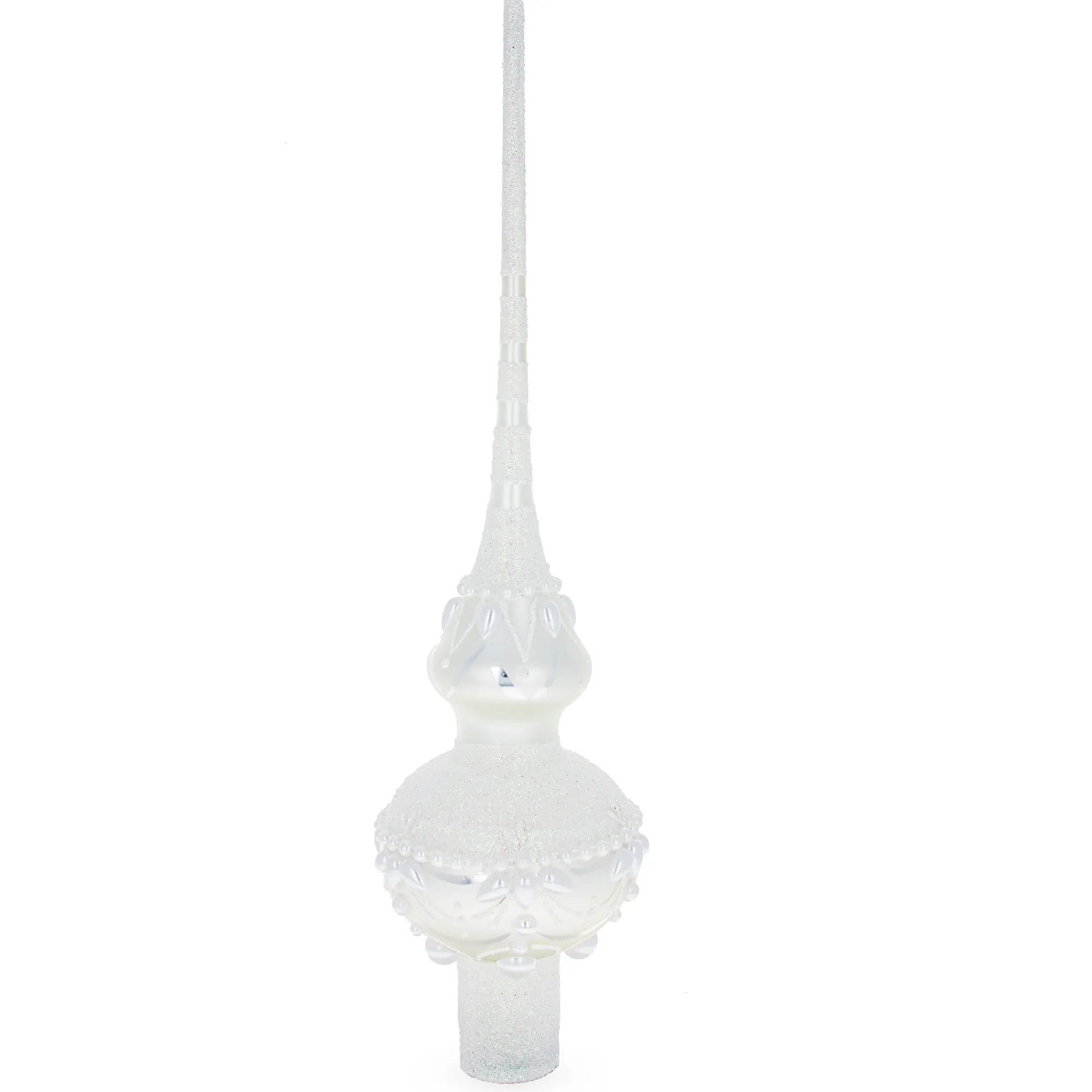 BESTPYSANKY Snowflake-Pearl Drops Glittered White Glass Christmas Tree Topper 11 Inches
