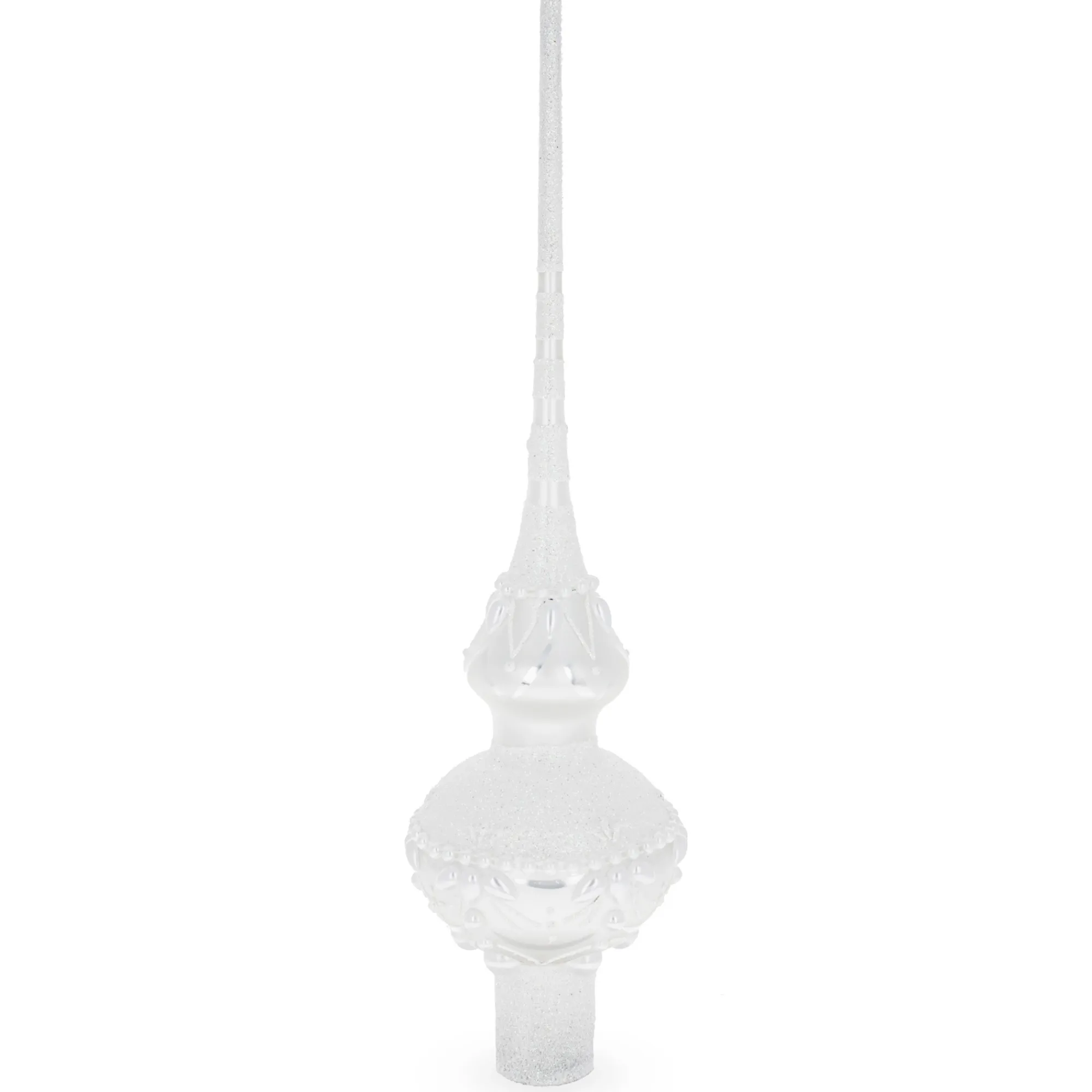 BESTPYSANKY Snowflake-Pearl Drops Glittered White Glass Christmas Tree Topper 11 Inches