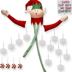 Christmas Central Stars-19-Piece Elf Tree Topper And Ornaments Christmas Tree Decorating Kit