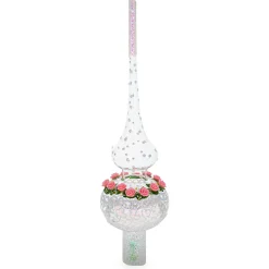 BESTPYSANKY Snowflake-Pink Roses And White Color Tracery Glass Christmas Tree Topper 11 Inches