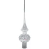 BESTPYSANKY Snowflake-Pink Roses On Silver Glitter Glass Christmas Tree Topper 11 Inches