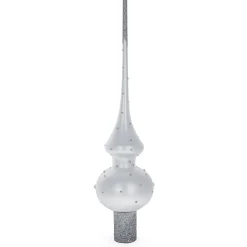 BESTPYSANKY Snowflake-Pink Roses On Silver Glitter Glass Christmas Tree Topper 11 Inches