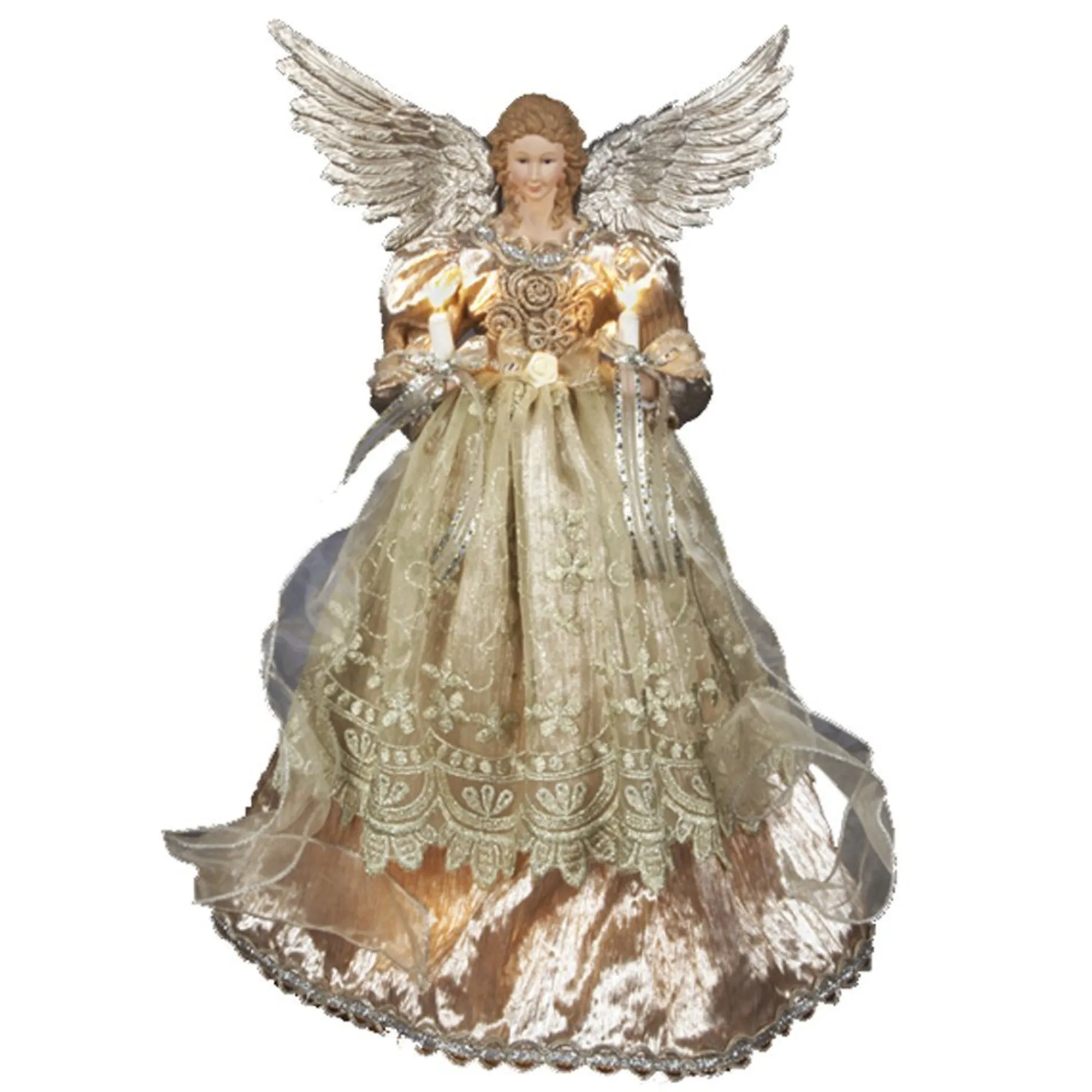 Kurt Adler Finials-Platinum Angel Lighted Christmas Tree Topper Decoration 16 Inch Ul2176 New