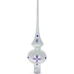 BESTPYSANKY Snowflake-Purple Jewel Star On White Glittered Glass Christmas Tree Topper 11 Inches