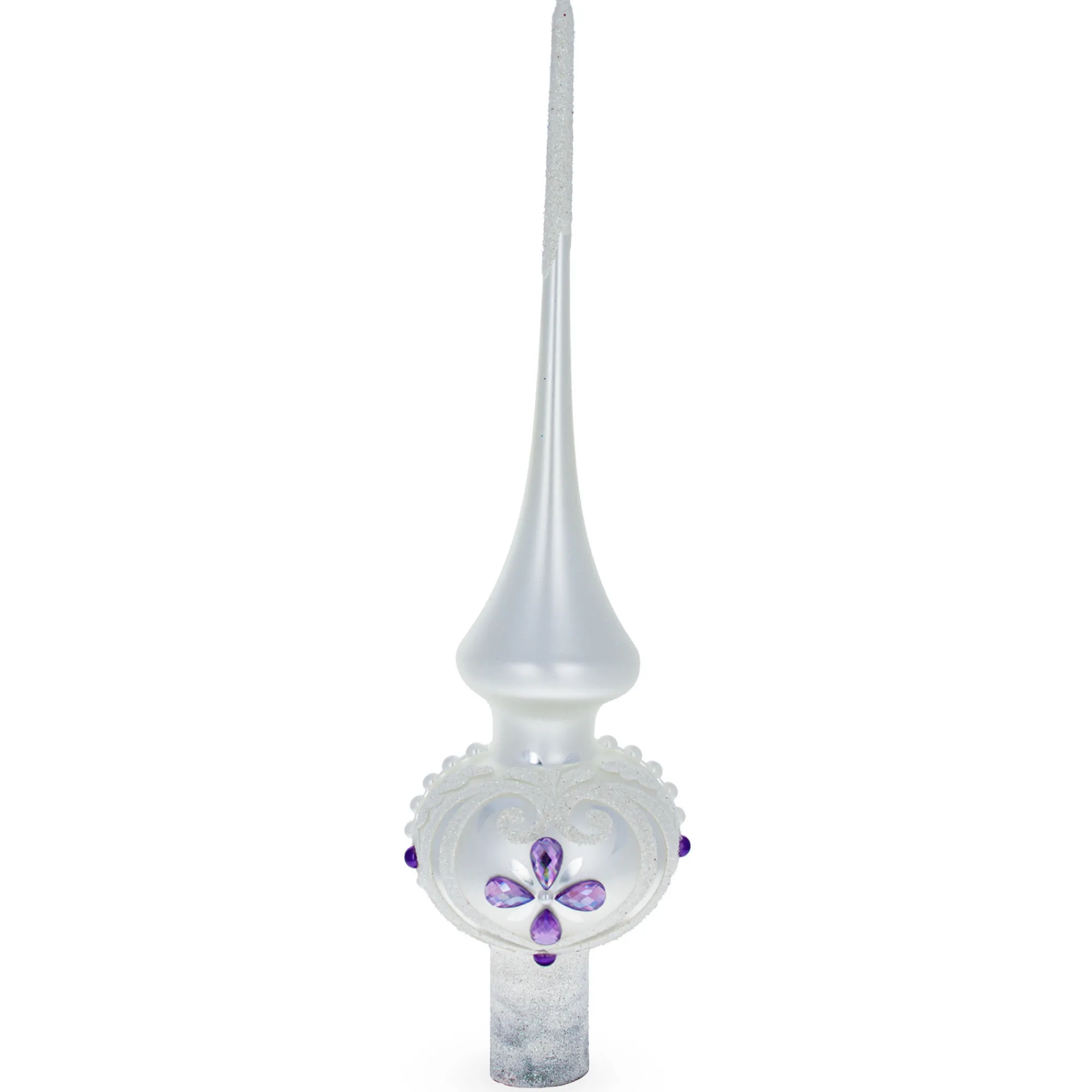 BESTPYSANKY Snowflake-Purple Jewel Star On White Glittered Glass Christmas Tree Topper 11 Inches