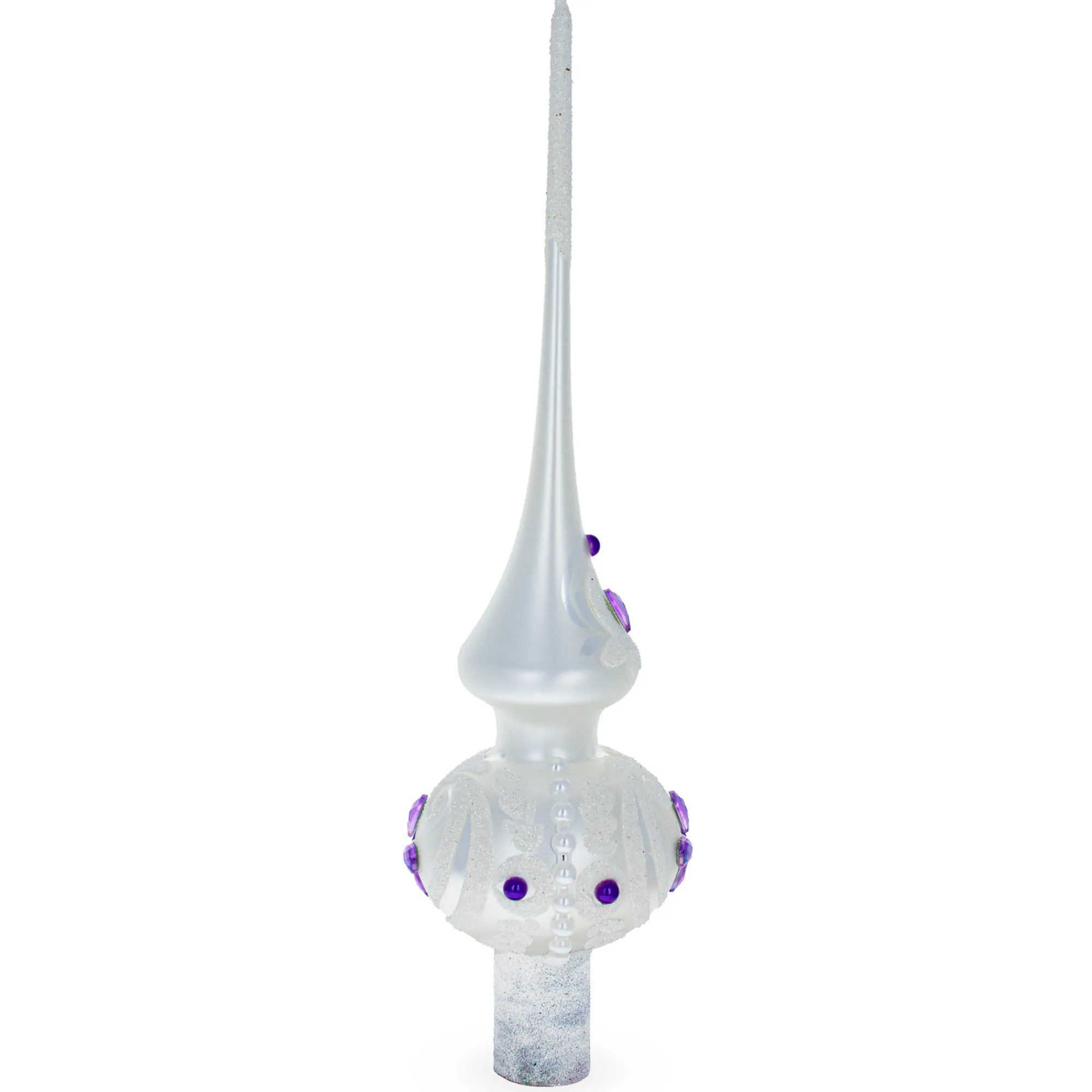 BESTPYSANKY Snowflake-Purple Jewel Star On White Glittered Glass Christmas Tree Topper 11 Inches