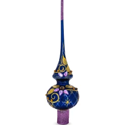 BESTPYSANKY Snowflake-Purple Jewels On Glossy Blue Glass Christmas Tree Topper 11 Inches