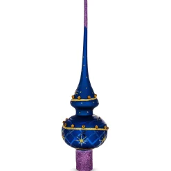 BESTPYSANKY Snowflake-Purple Jewels On Glossy Blue Glass Christmas Tree Topper 11 Inches