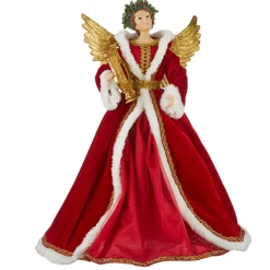 raz imports, inc Finials-Raz Imports Red Angel Harpist Christmas Tree Topper Decoration 18.75 Inch