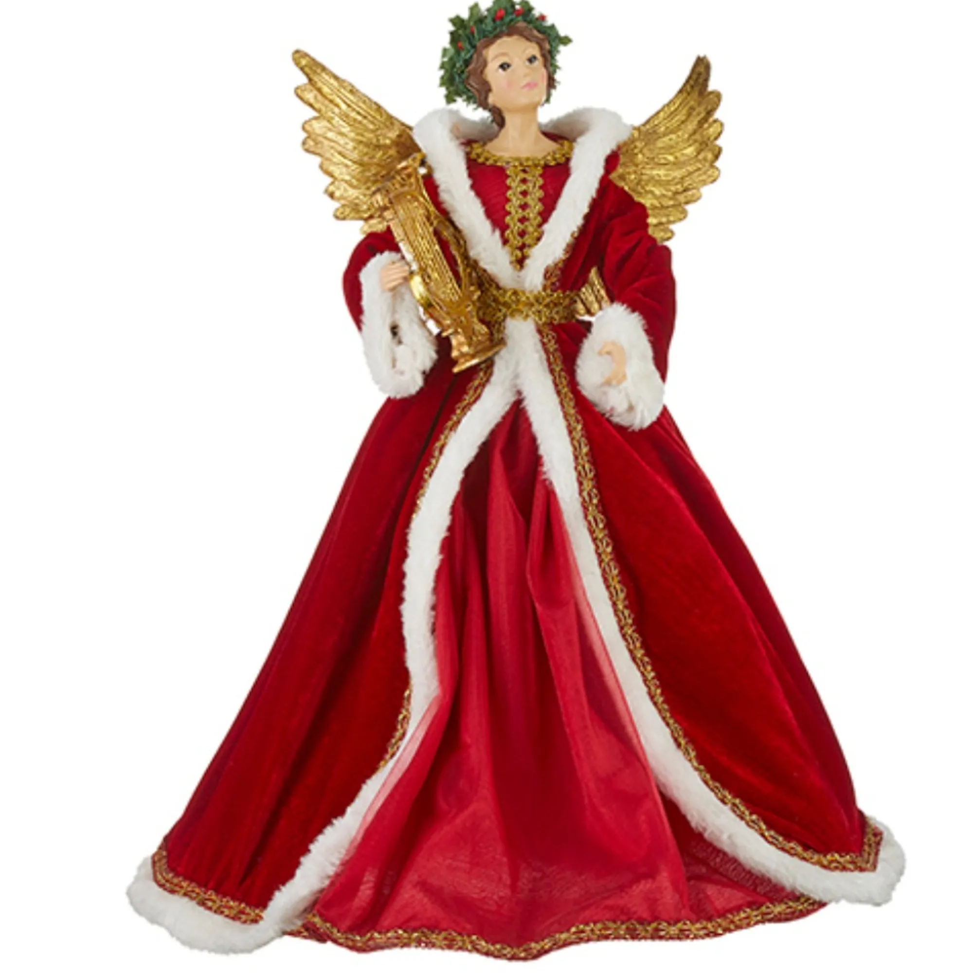 raz imports, inc Finials-Raz Imports Red Angel Harpist Christmas Tree Topper Decoration 18.75 Inch