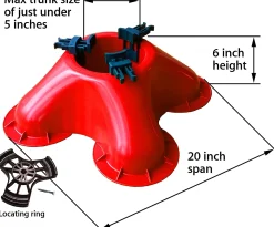 Northlight Real Tree Stands-Red Christmas Tree Stand With Clamping System - For Live Trees Up To 10'