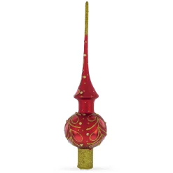 BESTPYSANKY Snowflake-Red Paisley Glass Christmas Tree Topper 11 Inches