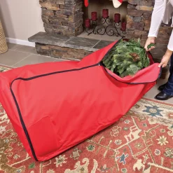 Northlight Tree Storage-Red Rolling Christmas Tree Storage Bag For Trees Up To 12Ft