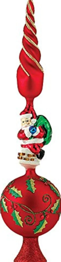 Kurt Adler Finials-Red Santa Claus Glass Christmas Tree Topper Decoration 16 Inch Gg0497 New