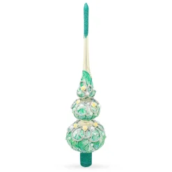 BESTPYSANKY Snowflake-Roses And Leaves On White Glass Christmas Tree Topper 12.5 Inches