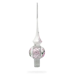 BESTPYSANKY Snowflake-Roses Bouquet On Silver Glass Christmas Tree Topper 11 Inches