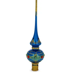 BESTPYSANKY Snowflake-Royal Ruby On Blue Glass Christmas Tree Topper 11 Inches