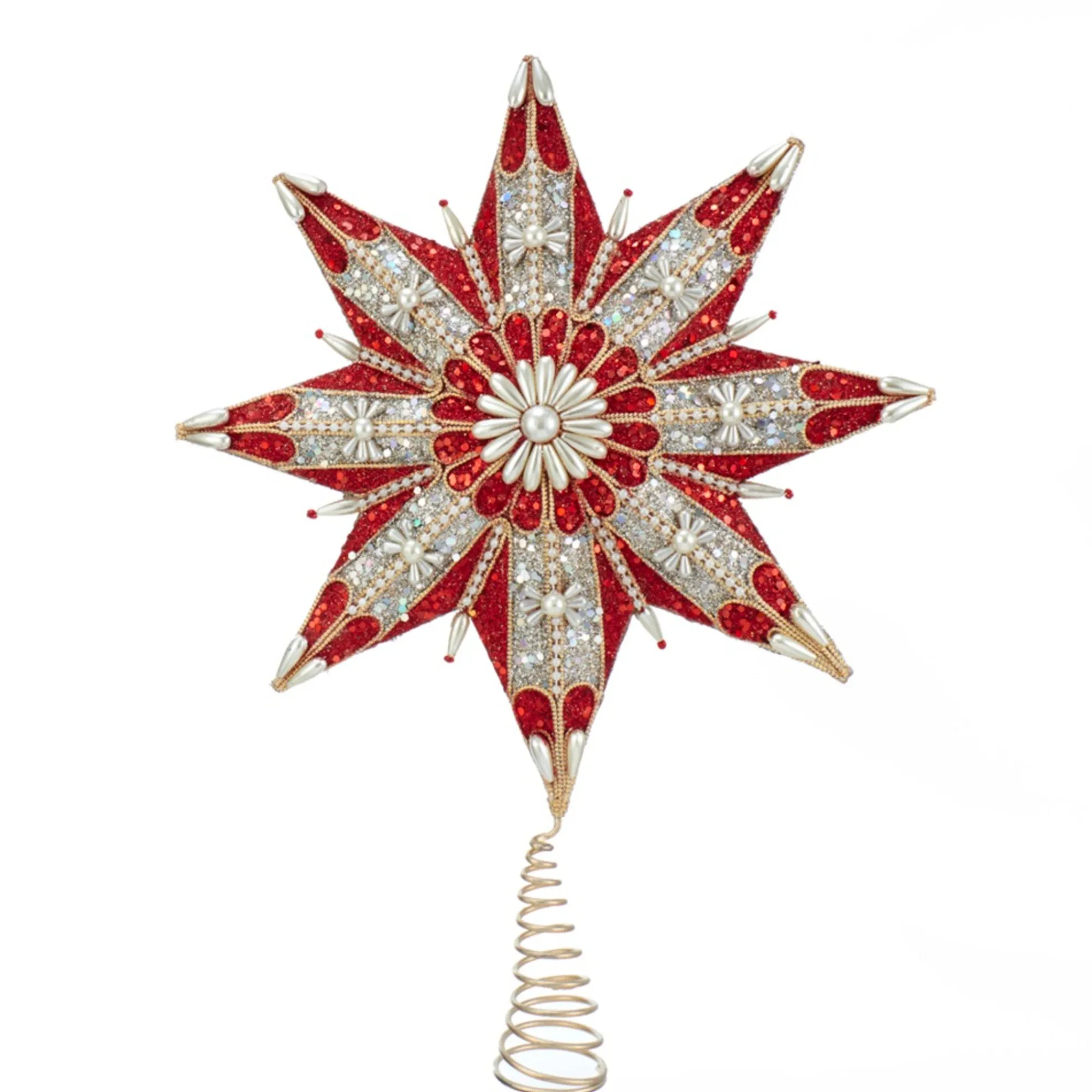 Home and Holiday Shops Finials-Ruby And Platinum Star Tree Topper S4394 16.5 Inch New