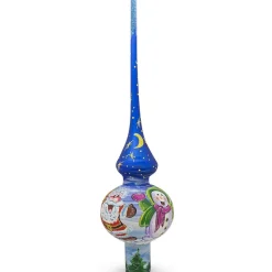 BESTPYSANKY Santa Claus-Santa And Snowman On Blue Glass Christmas Tree Topper 11 Inches