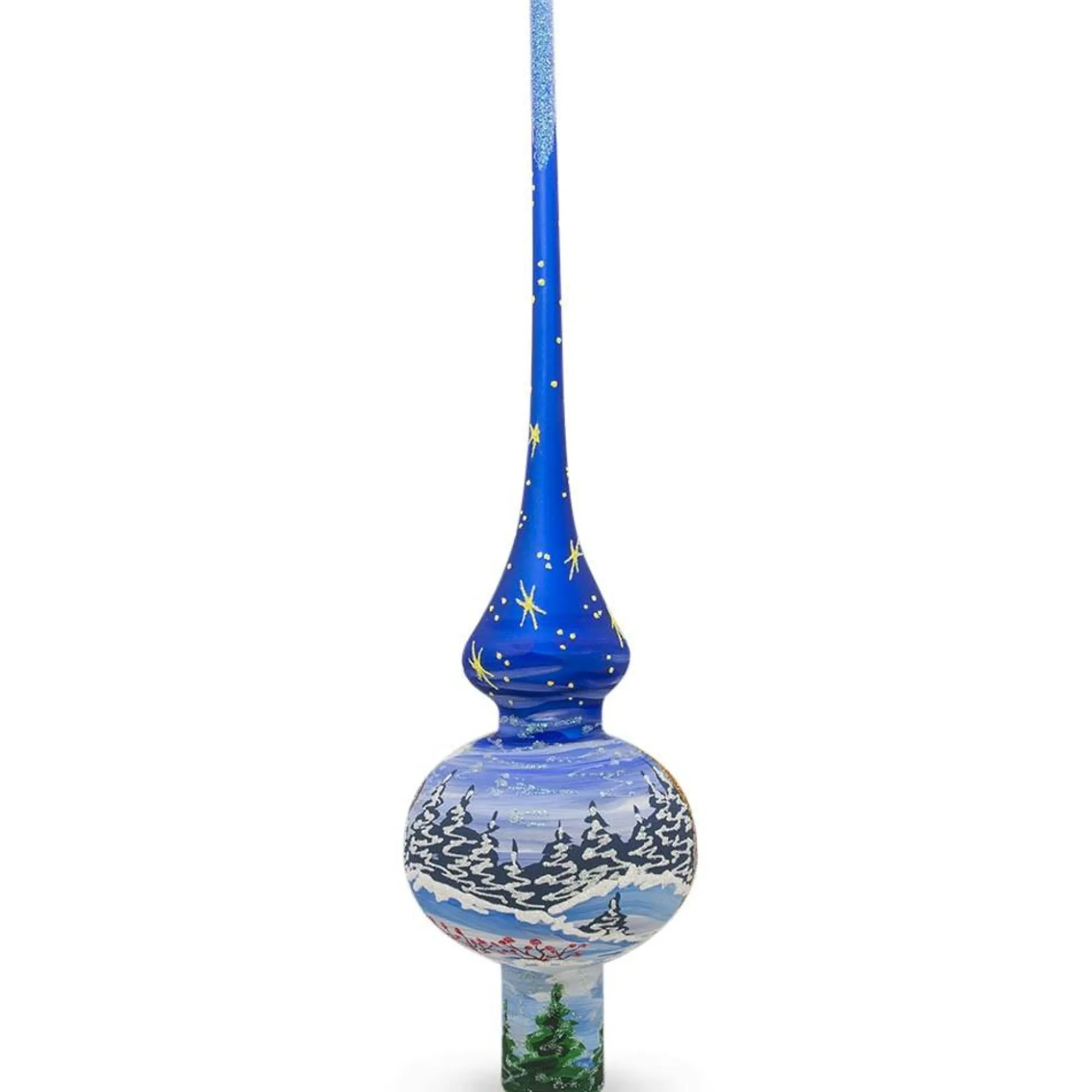 BESTPYSANKY Santa Claus-Santa And Snowman On Blue Glass Christmas Tree Topper 11 Inches