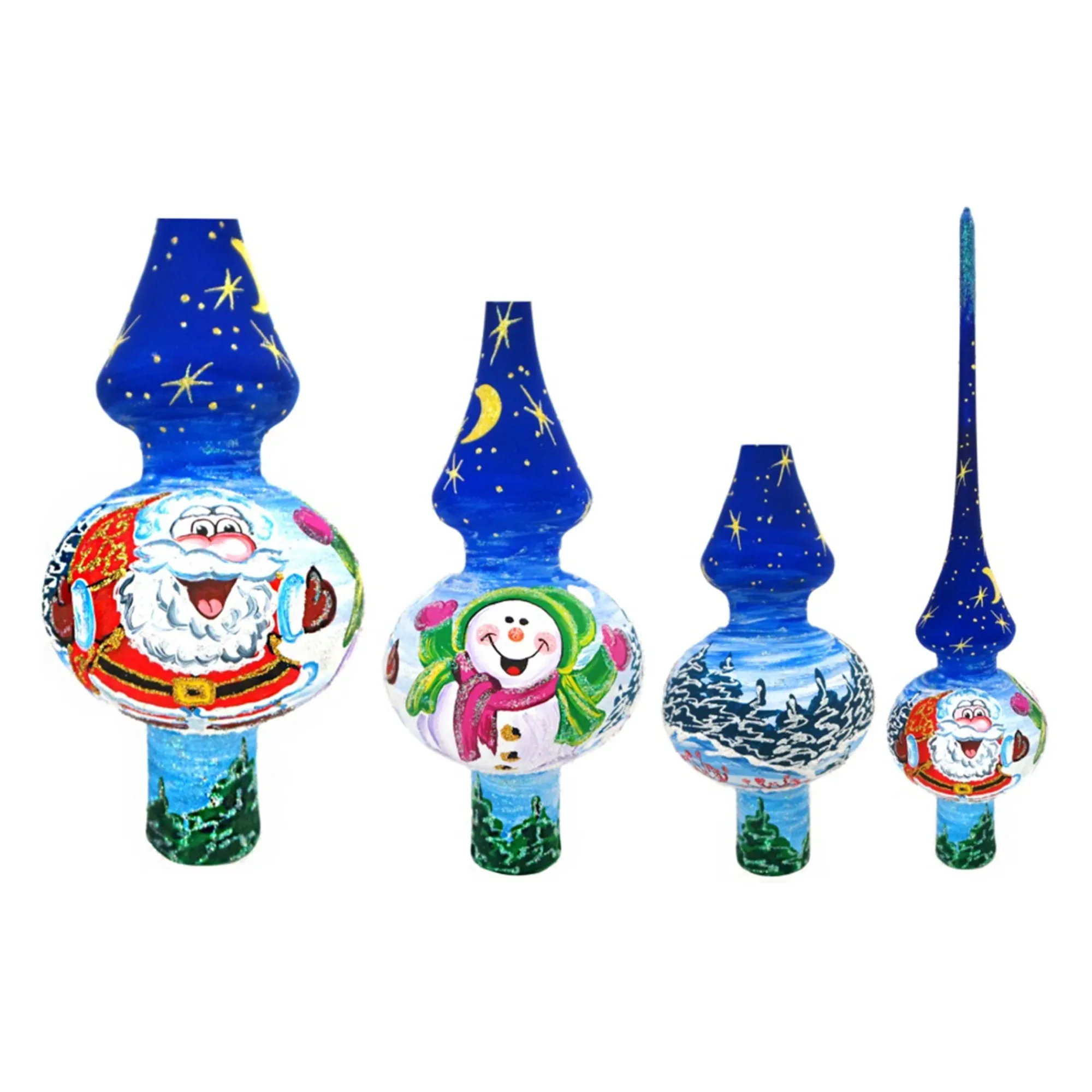 BESTPYSANKY Santa Claus-Santa And Snowman On Blue Glass Christmas Tree Topper 11 Inches