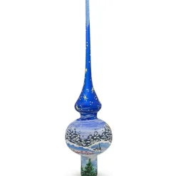 BESTPYSANKY Santa Claus-Santa And Snowman On Blue Glass Christmas Tree Topper 11 Inches - Bbb-302