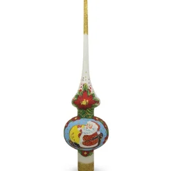 BESTPYSANKY Santa Claus-Santa Claus White Mistletoe Glass Christmas Tree Topper 11 Inches