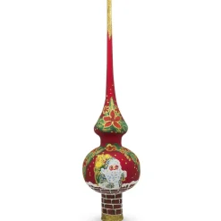 BESTPYSANKY Santa Claus-Santa Climbing Down Chimney On Red Glass Christmas Tree Topper 11 Inches - Bbb-313