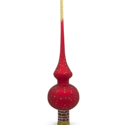 BESTPYSANKY Santa Claus-Santa Climbing Down Chimney On Red Glass Christmas Tree Topper 11 Inches - Bbb-313