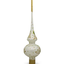 BESTPYSANKY Santa Claus-Santa Head And Gold Mistletoe On White Glass Christmas Tree Topper 11 Inches
