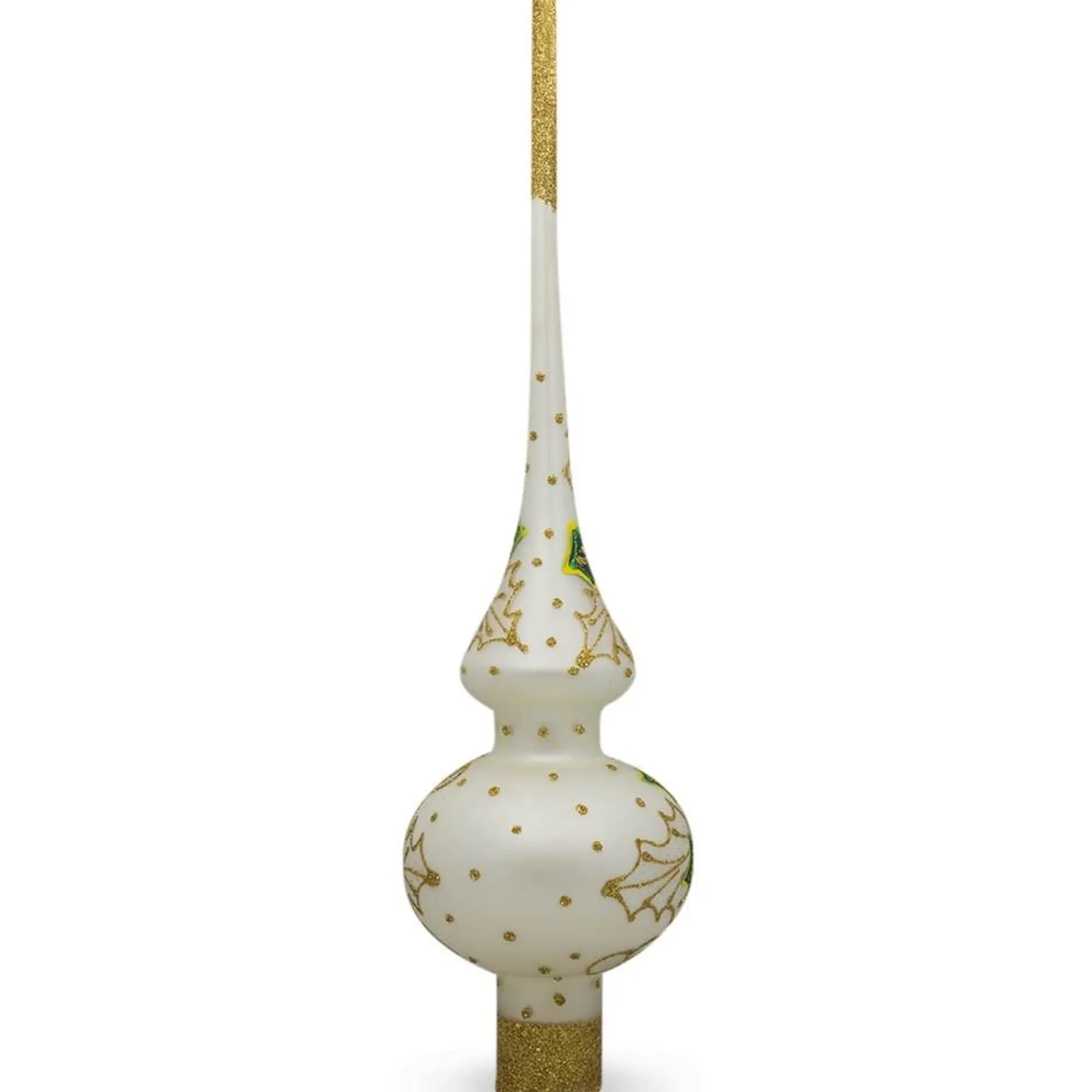 BESTPYSANKY Santa Claus-Santa Head And Gold Mistletoe On White Glass Christmas Tree Topper 11 Inches