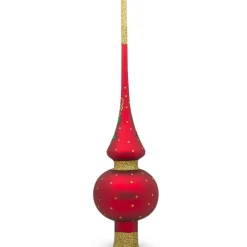 BESTPYSANKY Santa Claus-Santa Head And Mistletoe On Red Glass Christmas Tree Topper 11 Inches - Bbb-267