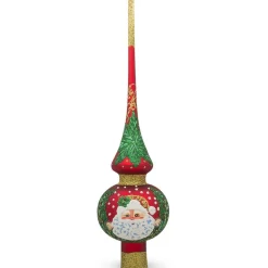 BESTPYSANKY Santa Claus-Santa Head And Mistletoe On Red Glass Christmas Tree Topper 11 Inches