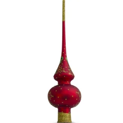 BESTPYSANKY Santa Claus-Santa Head And Mistletoe Wreath On Red Glass Christmas Tree Topper 11 Inches - Bbb-290-R