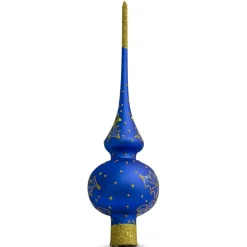 BESTPYSANKY Santa Claus-Santa Head And Mistletoe Wreath On Blue Glass Christmas Tree Topper 11 Inches